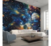 Universe Wallpaper Orange Blue, Starry Sky Planet Outer Space Wall Paper for Bedrooms, Home Decor Photo Wallpaper for Living Room 250x175 Non-Woven Wall Mural W45