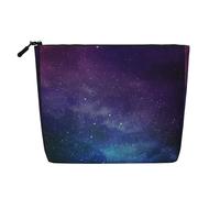 Universe with Stars and Galaxy Interstellar Portable Makeup Case Fake Hemp, Women's Travel Organizer Large Capacity Zippered Pouch