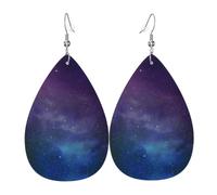 Universe with Stars and Galaxy Interstellar Print Faux Leather Dangle Earrings Teardrop