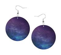Universe With Stars Galaxy Interstellar Printed Faux Leather Earrings Set For Women, 1 Pair Lightweight Dangle Drop Pierced Earrings Jewelry Gifts For Women