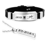University Trendz Kpop Jung Kook Signature Silicon Bracelet with Jung Kook Pendant Necklace for Men & Women