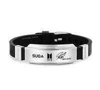 University Trendz Unisex BTS Stainless Steel Bracelet - Suga Signature Printing Silicon Wristband for Boys & Girls