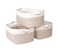 Univivi 3 Pack Storage Baskets for Shelves, Rope Basket for Towel Storage, White Bathroom Storage Basket, Woven Blanket Basket for Living Room, Shoe Basket, Baby Storage Basket, White