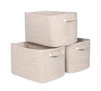 Univivi 3-Pack Storage Baskets for Shelves, Rope Basket for Towel Storage, White Bathroom Storage Basket, Woven Blanket Basket for Living Room, Shoe Basket, Baby Storage Basket, Full & Khaki