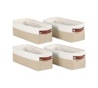 Univivi 4PC Long Narrow Storage Baskets, Small Fabric Storage Bins with PU Handles for Closet,Cabinet,Countertop Organizing Small Items(Khaki-15x6x5 inch)
