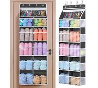 Univivi 6 Tiers Hanging Yarn Storage Organizer, Large Knitting Organizer with 12 Deep Clear Pockets & 10 Mesh Side Pockets, Over The Door Yarn Holder for Crochet Hooks, Knitting Needles, Dark Grey