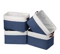 Univivi Fabric Storage Baskets Set of 4, Rectangular Storage Baskets for Shelves, Foldable Baskets for Storage with Hard Bottom, Storage Boxes for Shelves, Toy, Clothes, Office - Navy