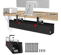 Univivi Under Desk Cable Management Tray, 28" No Drill Desk Cable Tidy Tray for Wire Management, Clamp/Screw Mount Cord Organiser Desk, Sturdy Waterproof Fabric Cable Basket for Office and Home