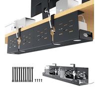 Univivi Under the Cable Management Desk, 81 cm Cable Duct Desk Made of Steel, Attachment No Drilling with Clamp/Screws, Flexible Organiser Desk for Office and Home (Black)