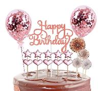 univolunaris Heart Happy Birthday Kids Adults Party Decor Glitter Star Cake Topper Set(Rose Gold)