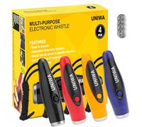 UNIWA Electronic Whistle, 4 Pack Handheld Electronic Whistles Electric Whistle with Lanyard Three Tone Distinct High Volume Outdoor Sport Whistle for Coaches, Referees, P.E. Teacher