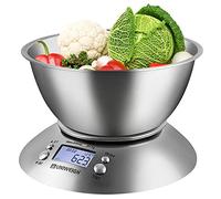 UNIWEIGH Food Kitchen Scale Bowl,Digital Gram and OZ for Cooking,Baking,Dieting,Weight Loss,with Removable Bowl 2.15L Volume, Room Temperature,Timer, Backlight LCD Display, Stainless Steel, 11lb/5kg