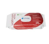 Uniwipe Washroom Wipes Antibacterial Fragranced Sanitising Wipes kills 99.999% of germs (100 Pack), Red Zone, 22x20cm