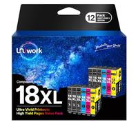 Uniwork 18XL Compatible Ink Cartridge Replacement for Epson 18 for XP102 XP202 XP205 XP212 XP225 XP215 XP305 XP312 XP315 XP322 XP325 XP405 XP415 XP422 XP425 XP412 (Black Cyan Magenta Yellow, 12-Pack)