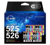 Uniwork Compatible Ink Cartridge Replacement for Canon PGI-525 CLI-526 for PIXMA IP4850 IP4950 MG5150 MG5250 MG5350 MG6150 MG6250 IX6550(PGBK Black Cyan Magenta Yellow, 20-Pack)