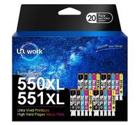 Uniwork 550XL 551XL Compatible Ink Cartridge Replacement for Canon PGI 550XL CLI 551XL Pixma iP7250 MG5650 MX925 iX6850 MG5550 MG5450 MG6650 MX920 MG5400 MG6450(PGBK Black Cyan Magenta Yellow,20-Pack)