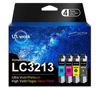 Uniwork LC3213 Ink Replacement for Brother LC3213 Ink Cartridges, 4-Pack | Compatible with Brother MFC-J497DW J890DW J895DW Compatible with DCP-J572dw J772DW J774DW Printers, Black Cyan Magenta Yellow