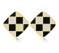 unixmoment 70s 80s Bling Crystal Black White Grid Dangle Drop Earrings Vintage Gold Geometry Check Square Heart Stud Earrings for Women, 2XL, Metal, No Gemstones