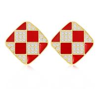 unixmoment 70s 80s Bling Crystal Black White Grid Dangle Drop Earrings Vintage Gold Geometry Check Square Heart Stud Earrings for Women, 2XL, Metal, No Gemstones