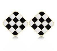 unixmoment 70s 80s Bling Crystal Black White Grid Dangle Drop Earrings Vintage Gold Geometry Check Square Heart Stud Earrings for Women, 2XL, Metal, No Gemstones