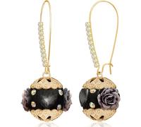 Unixmoment Bohemian Handmade Bling Crystal Flower Ball Dangle Drop Earrings Rhinestone Floral Leverback Earrings for Women