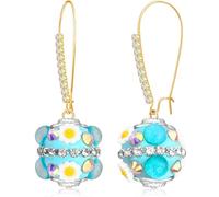 unixmoment Bohemian Handmade Sparkly Crystal Flower Ball Dangle Drop Earrings Rhinestone Floral Leverback Earrings For Women