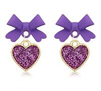 unixmoment Cute Tiny Sparkly Sequin Enamel Love Heart Bow Knot Dangle Drop Stud Earrings For Women, L, Metal, No Gemstone