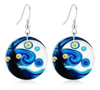 unixmoment Handmade Acrylic Double Sided Printing Starry sky Dangle Drop Earrings Lightweight Moon Cute Cat Oil Painting Hook Earrings For Women, L, Plastic, No Gemstone