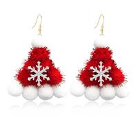 unixmoment Handmade Christmas Tree Santa Hat Pom Pom Lightweight Hook Dangle Earrings Chic Sparkly Snowflake Star Drop Earrings For Women, L, Cotton, No Gemstone