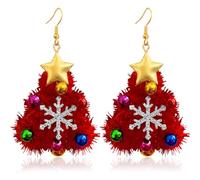 unixmoment Handmade Christmas Tree Santa Hat Pom Pom Lightweight Hook Dangle Earrings Chic Sparkly Snowflake Star Drop Earrings For Women, L, Cotton, No Gemstone