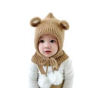 Uniyoung Baby Toddler Winter Hat Scarf with Ears Kids Knitted Earflap Hood Beanie Pompom Outdoor Warm Skull Cap for 1-5 Years Girls and Boys (Brown)