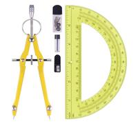 Unjoo Compass and Protractor Set, Professional Drawing Compass Tool, Metal Compass with Extra Refills, Compass for Geometry and 6 Inch Math Protractors 180 Degree (Yellow)
