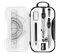 Unjoo Math Geometry Kit Sets 10 Piece Student Supplies with Shatterproof Storage Box,Includes Rulers,Protractor,Compass,Eraser,Pencil Sharpener,Lead Refills,Pencil,for Drafting and Drawings(Black)