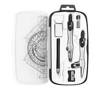 Unjoo Math Geometry Kit Sets 10 Piece Student Supplies with Shatterproof Storage Box,Includes Rulers,Protractor,Compass,Eraser,Pencil Sharpener,Lead Refills,Pencil,for Drafting and Drawings（Black）