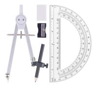 UNJOO Professional Compass for Geometry Set, Metal Compass with Wheel and Lock for Geometry, Drawing Compass Tool, Circle Drafting Tool, and 6 Inch Math Protractors 180 Degree (Silver)