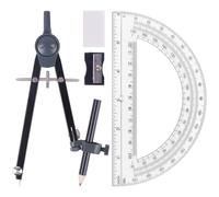 UNJOO Professional Compass for Geometry Set, Metal Compass with Wheel and Lock for Geometry, Drawing Compass Tool, Circle Drafting Tool, and 6 Inch Math Protractors 180 Degree (Black)