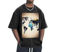 Unkhtt Abstract World Map Print Fresh Comfortable Funny Vintage Oversized T-Shirts Classic-Fit Freedom Movement Black