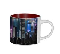 Unkhtt Aerial Night of View Hong Kong Print Large Capacity Ceramic Coffee Kitchen Home Office Adults Birthday Mugs Gift Sets