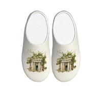 Unkhtt Antique Building with Roman Olive Branch and Greek Print Adult Slippers Soft Anti-Pilling Flannel Indoor House Non-Slip Sole Home Travel