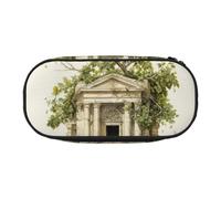 Unkhtt Antique Building with Roman Olive Branch and Greek Print Large Capacity Pencil Pen Pouch Students Dual Zip School Stationery Makeup Storage