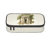Unkhtt Antique Building with Roman Olive Branch and Greek Print Student Pencil Case 8.3 X 2 X 3.7in Pencil Pouch School Office Travel Pen Bag