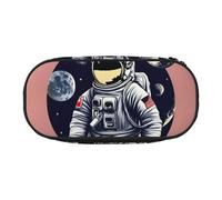 Unkhtt Astronaut On The Moon 1 Print Large Capacity Pencil Pen Pouch Students Dual Zip School Stationery Makeup Storage