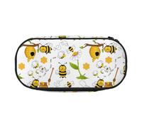 Unkhtt Bee Flying Print Large Capacity Pencil Pen Pouch Students Dual Zip School Stationery Makeup Storage