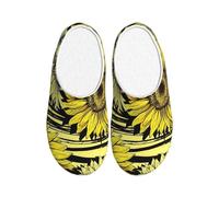 Unkhtt Bees Sunflowe Print Adult Slippers Soft Anti-Pilling Flannel Indoor House Non-Slip Sole Home Travel
