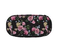 Unkhtt Black Blackgound Rose Print Large Capacity Pencil Pen Pouch Students Dual Zip School Stationery Makeup Storage