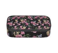 Unkhtt Black Blackgound Rose Print Student Pencil Case 8.3 X 2 X 3.7in Pencil Pouch School Office Travel Pen Bag