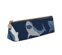 Unkhtt Blue Cartoon Shark Print Pencil Case Large Capacity Triangle Pouch for Pens Cases Student and School College
