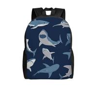 Unkhtt Blue Cartoon Shark Print Stylish Unisex Large Capacity Backpack For Work Travel Camping Outdoor Adventures
