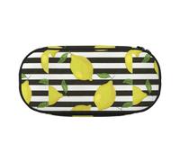 Unkhtt Blue Stripe and Lemon Print Large Capacity Pencil Pen Pouch Students Dual Zip School Stationery Makeup Storage