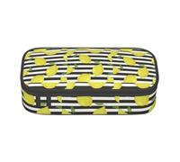Unkhtt Blue Stripe and Lemon Print Student Pencil Case 8.3 X 2 X 3.7in Pencil Pouch School Office Travel Pen Bag